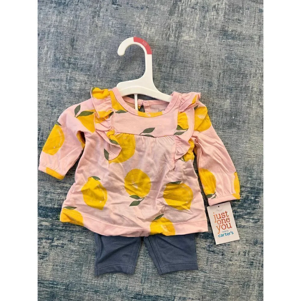 NWT! Carter’s Pink Yellow Lemons 2 Piece Set Newborn
